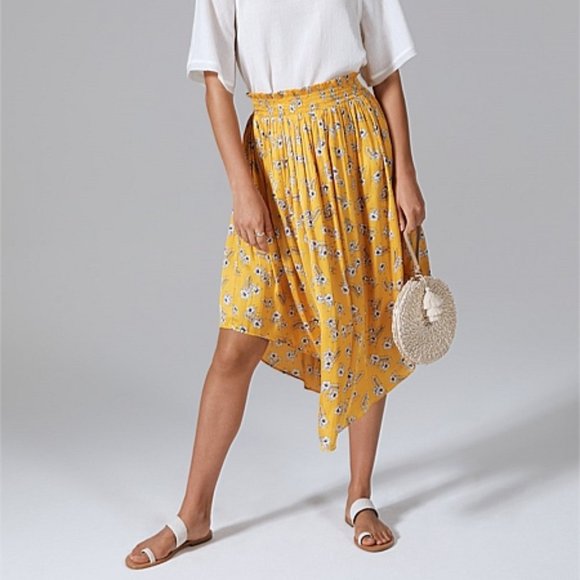 Country Road Dresses & Skirts - ❌SOLD❌ Country Road Midi Floral Ditsy Skirt Yellow Asymmetric Pleats Summer